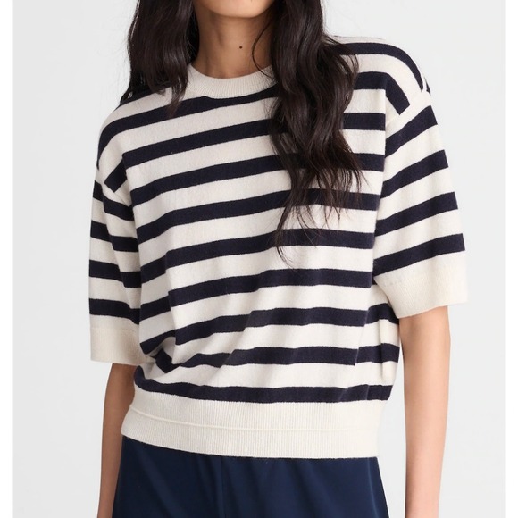 Madewell Sweaters - Madewell Relaxed Sweater Tee Women XS Ivory Navy Stripe 100% Cashmere Nautical